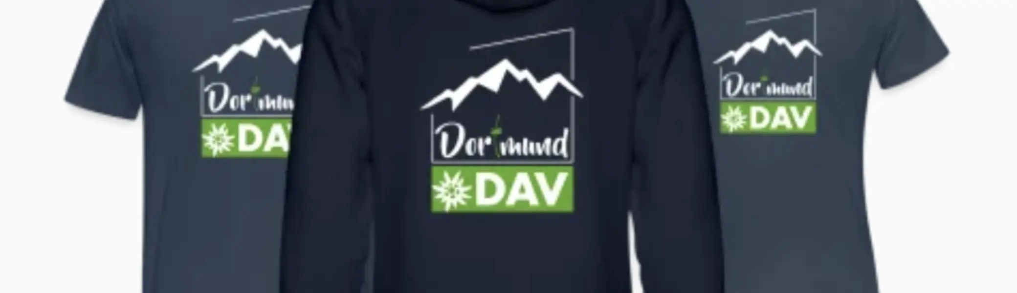 Drei DAV-Shirts mit dem Aufdruck „Der ruhrtal DAV“ und Bergmotiv, in verschiedenen Schnitten präsentiert. | © DAV Dortmund
