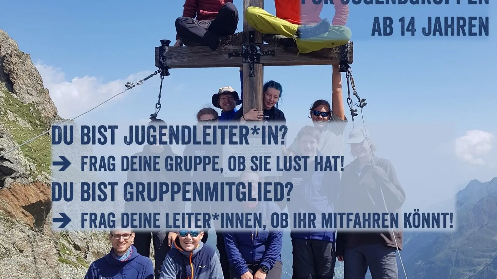 Werbegrafik für das AlpinCamp 2025 am Sustenpass mit Infos für Jugendgruppen ab 14 Jahren. | © JDAV NRW