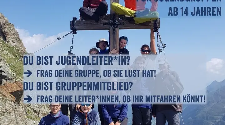 Werbegrafik für das AlpinCamp 2025 am Sustenpass mit Infos für Jugendgruppen ab 14 Jahren. | © JDAV NRW