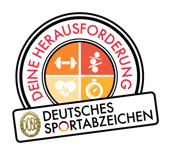 Deutsches Sportabzeichen | © DOSB Rundes Logo mit Symbolen für Sportarten und Text „Deine Herausforderung – Deutsches Sportabzeichen“. | © DOSB