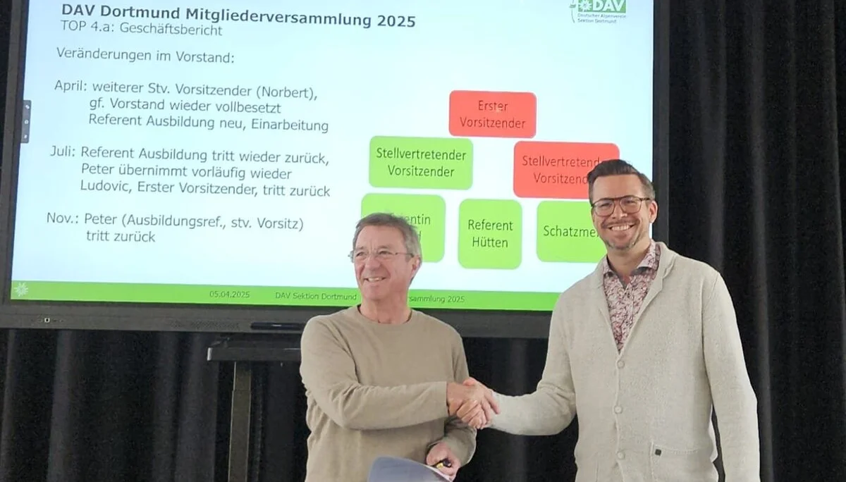 Norbert Gutwald bedankt sich bei Ludovic Lochon | © DAV Dortmund