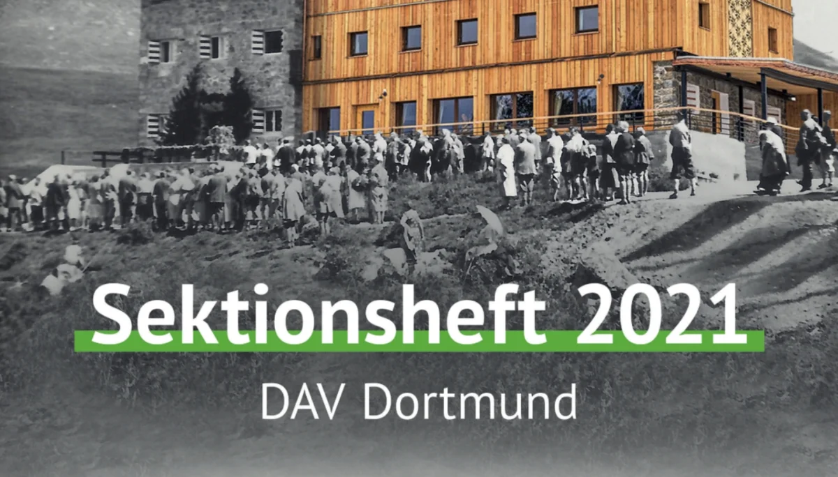 Titelblatt mit Foto der Dortmunder Hütte, grüne Gestaltungselemente | © DAV Dortmund