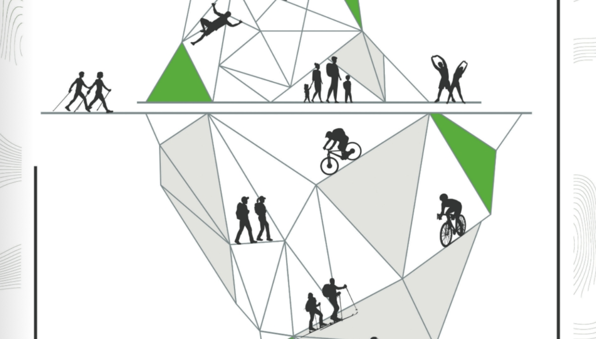 Titelblatt des DAV Dortmund Sektionshefts 2023, abstrakte Kletterfigur auf geometrischem Hintergrund. | © DAV Dortmund