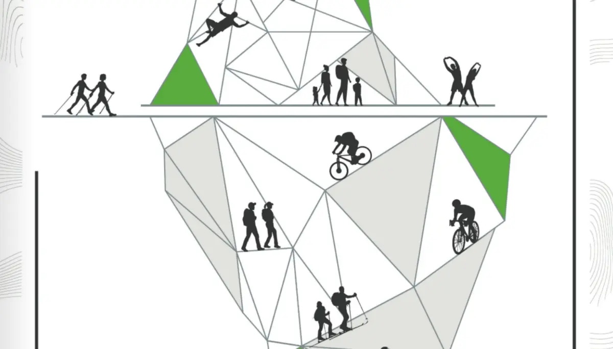 Titelblatt des DAV Dortmund Sektionshefts 2023, abstrakte Kletterfigur auf geometrischem Hintergrund. | © DAV Dortmund