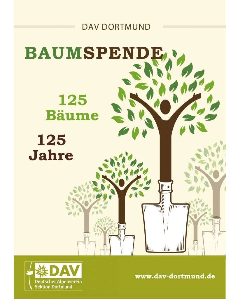 Plakat mit stilisierten Bäumen: „125 Bäume – 125 Jahre – DAV Dortmund“. | © DAV Dortmund