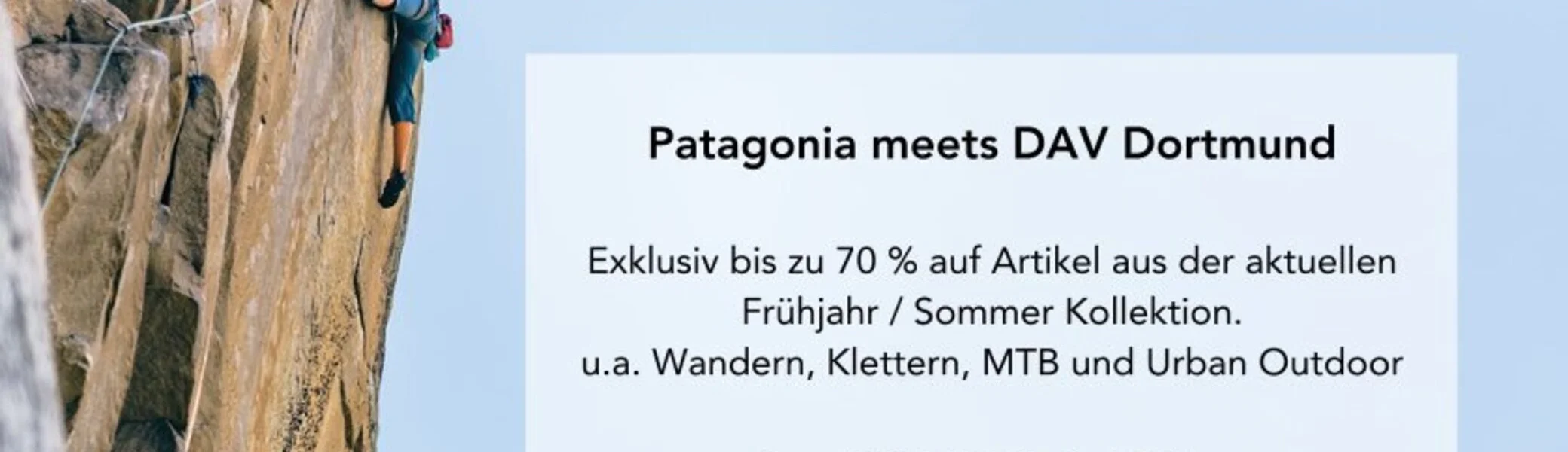Werbeplakat zur DAV-Veranstaltung mit Patagonia mit Bild einer Kletterin an einer Felswand. | © Patagonia