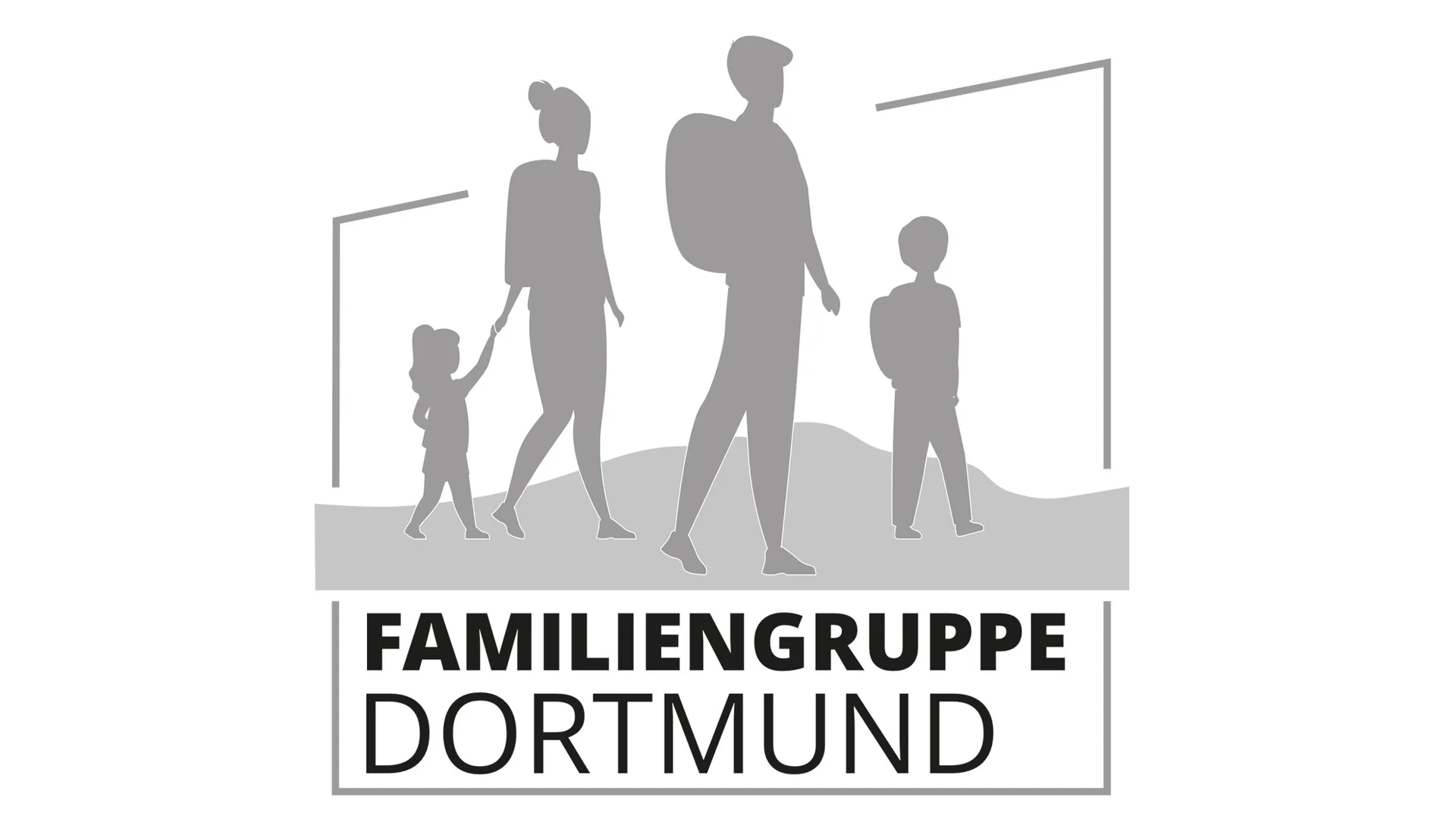 Logo Familiengruppe Dortmund | © DAV Dortmund Graues Logo mit wandernder Familie und dem Schriftzug „Familiengruppe Dortmund“. | © DAV Dortmund