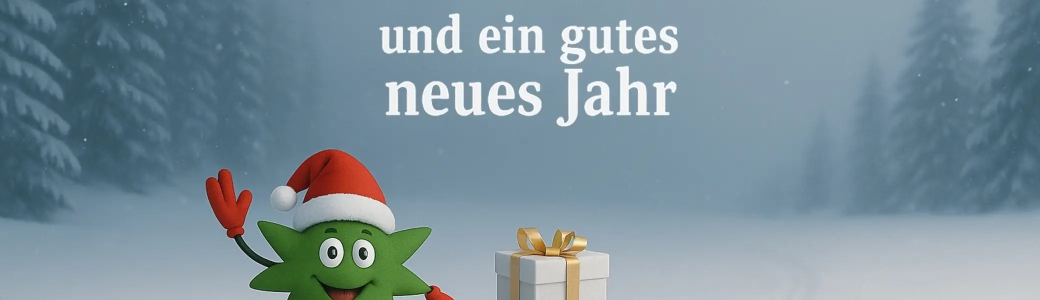 Weihnachtswünsche DAV Dortmund, Stern mit Nikolausmütze zieht einen Schlitten mit einem Geschenk hinter sich her | © DAV Dortmund