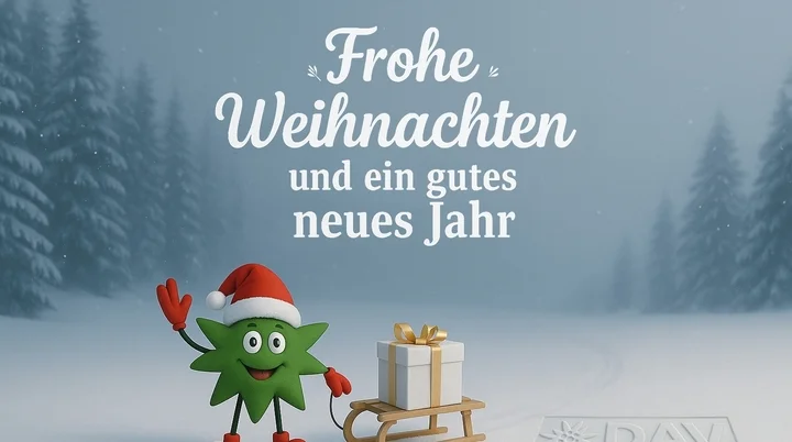 Weihnachtswünsche DAV Dortmund, Stern mit Nikolausmütze zieht einen Schlitten mit einem Geschenk hinter sich her | © DAV Dortmund