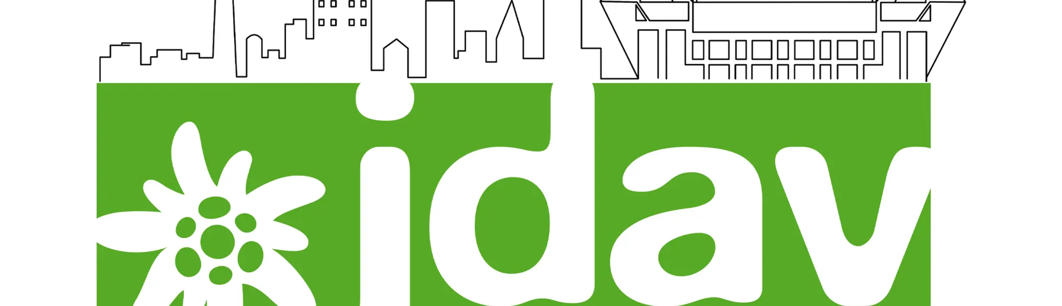 Logo der JDAV Sektion Dortmund mit Skyline, Edelweiß und Schriftzug „Jugend des Deutschen Alpenvereins“. | © DAV Dortmund